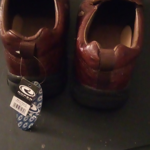 Roper Mens Performance Sport Slip-Ons Cognac Tan Faux Ostrich Leather Shoes - Picture 7 of 10